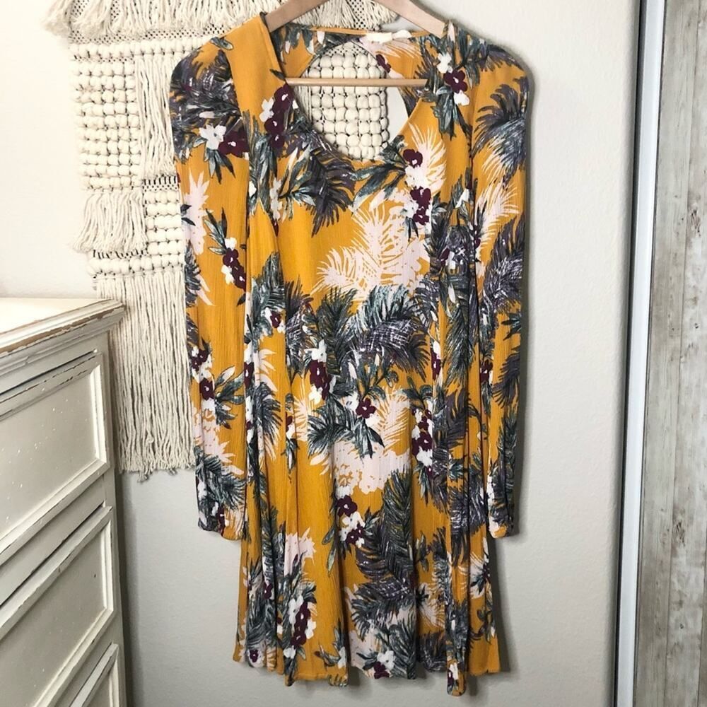 onetheland yellow floral long sleeve dress